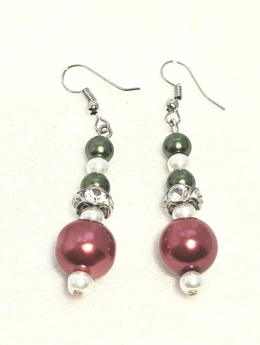 Hand Crafted Elegant Christmas Drop Earrings with Pearls & Crystal Rondelles